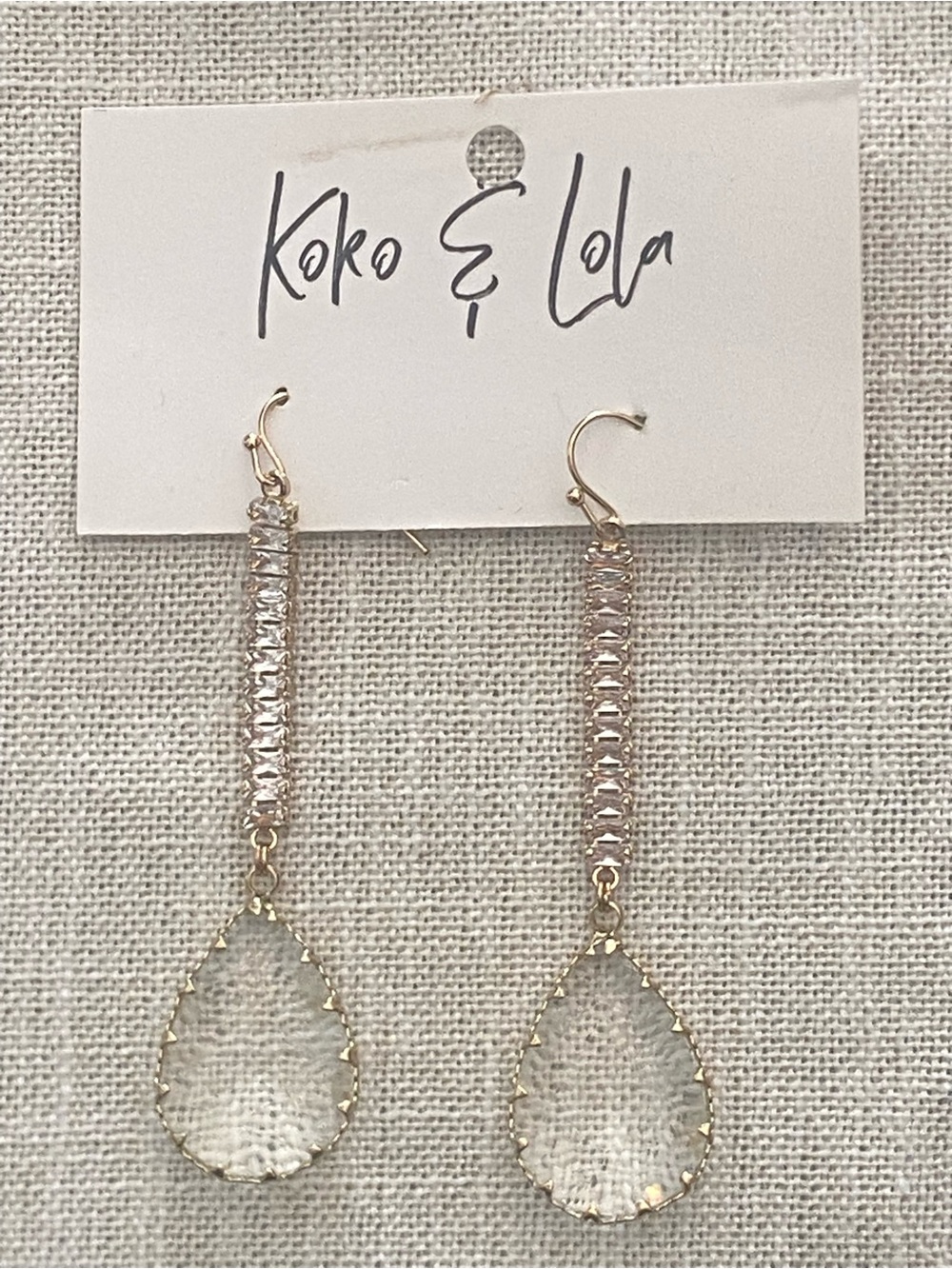 Gold Teardrop Crystal Dangle Earrings